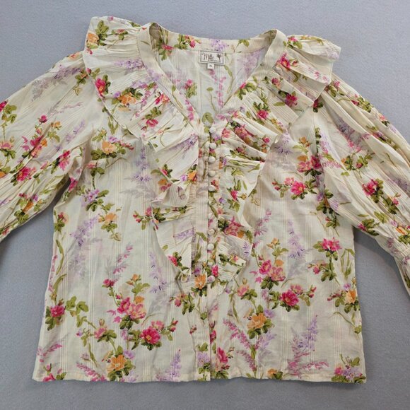 Mille‎ Resortwear Travel Hanna Floral Ruffle Button Front Top Bohemian Beach XL - Picture 4 of 11